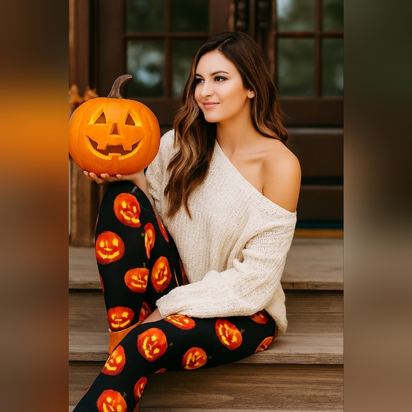No Boundaries Pants - No Boundaries Black and Orange Pumpkin Leggings